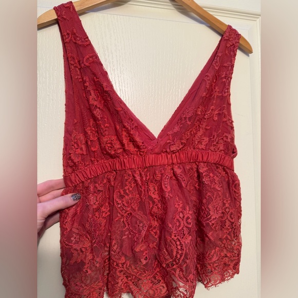 Free People Burnt Orange/Red Lace Crop Top - Picture 3 of 4